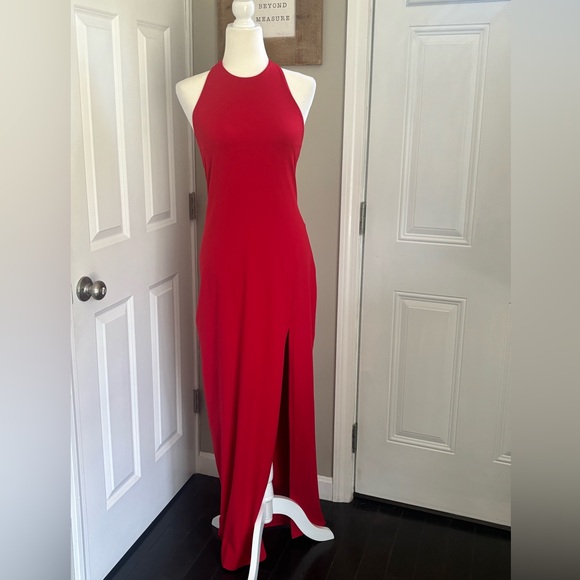 Susana Monaco Halter Low Back Slit Dress with Attached Bodysuit Lining - Picture 11 of 12